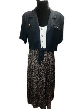 Vintage 90s Jaclyn Hart Black White Geometric  Boho Maxi Dress Shrug Medium L 12